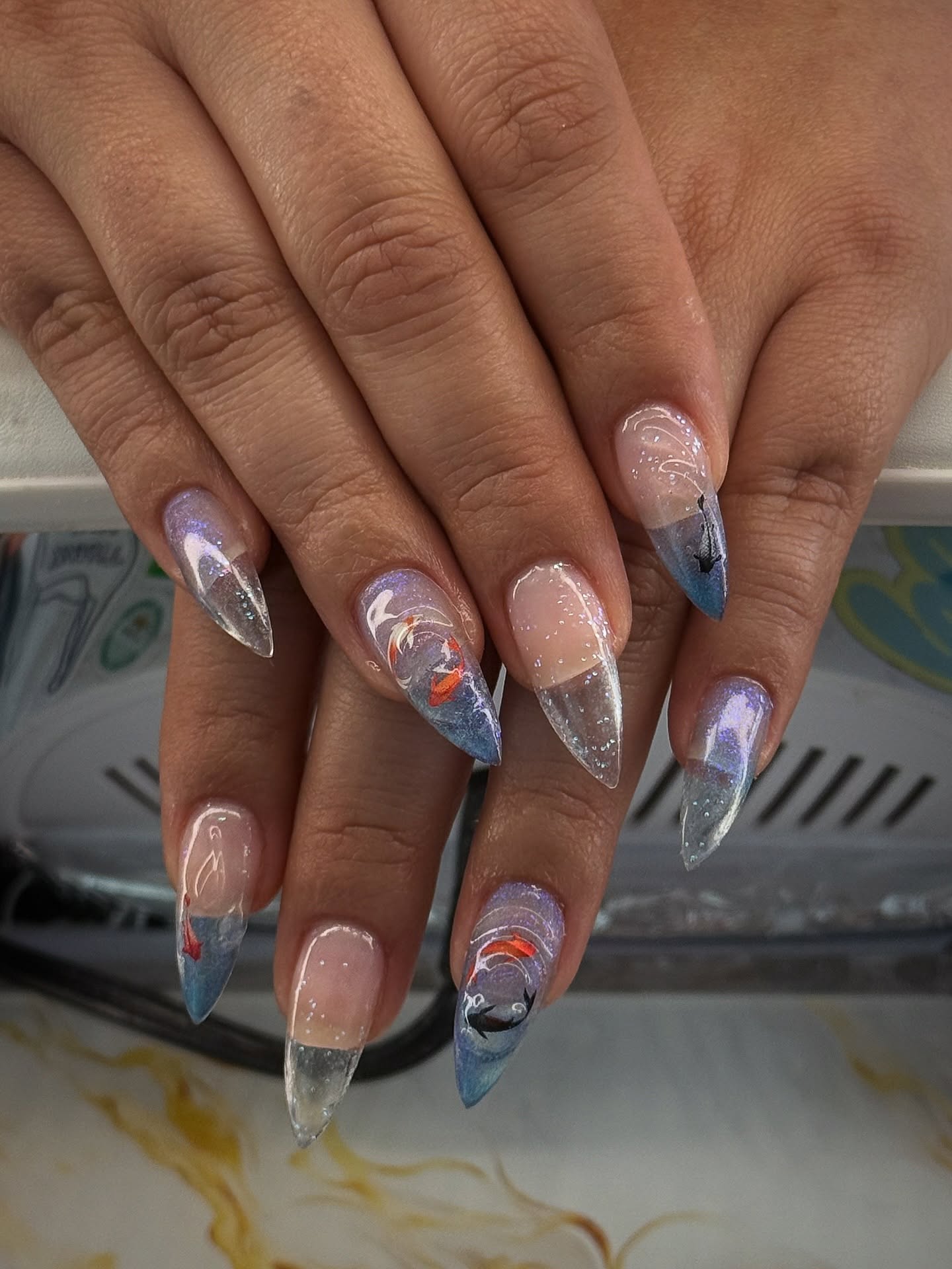 Koi pond hand-painted nails